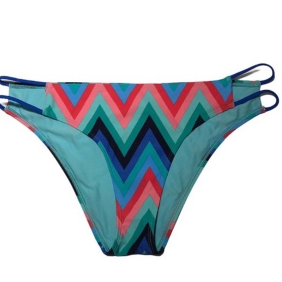 Aerie Blue Multi Chevron Print Stripe Triangle Bikini - Picture 2 of 2